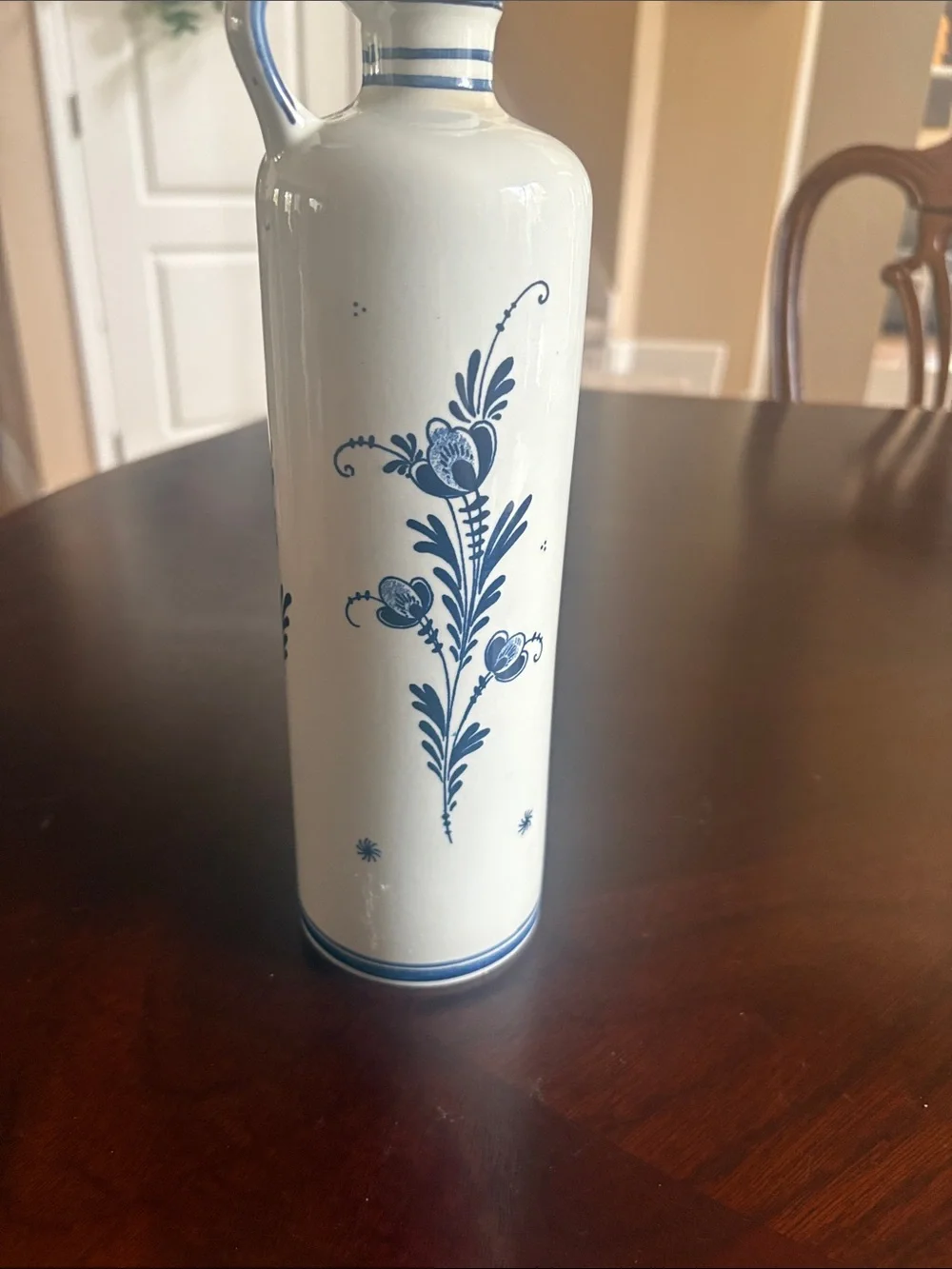VTG 1972 Blue and White Delft-Style Ceramic Pitcher Vase made in Holland